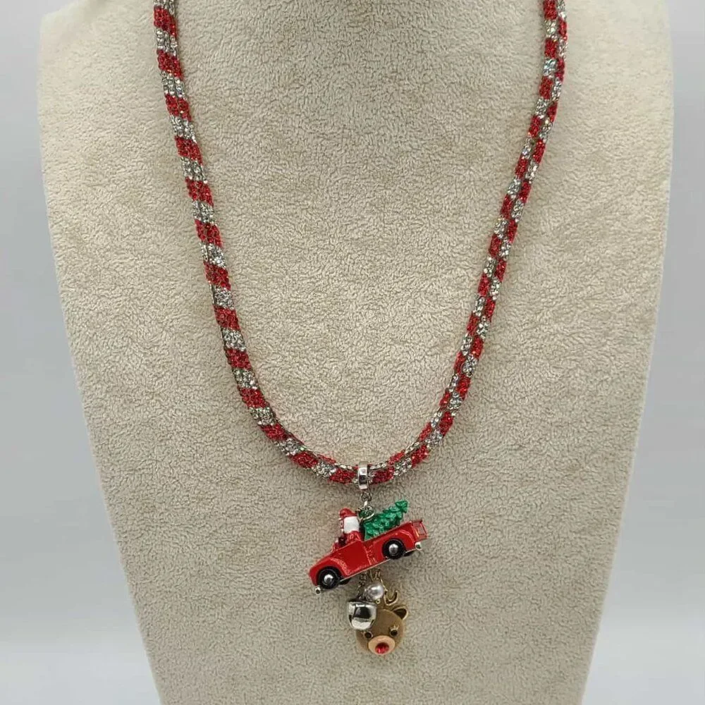 Betsey Johnson Santa Truck Pendant Charm Crystal Necklace NWT! NEW!